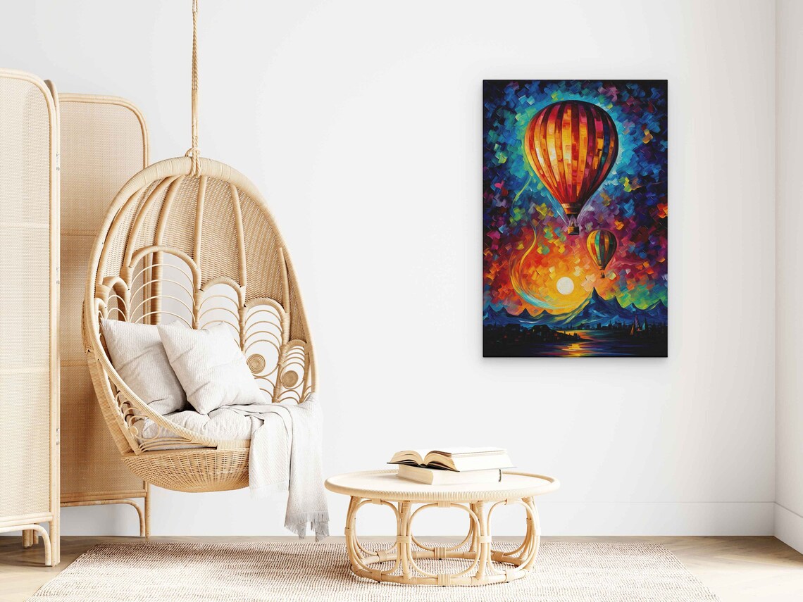 Hot Air Balloons Palette Knife Oil Painting Print - Image 3