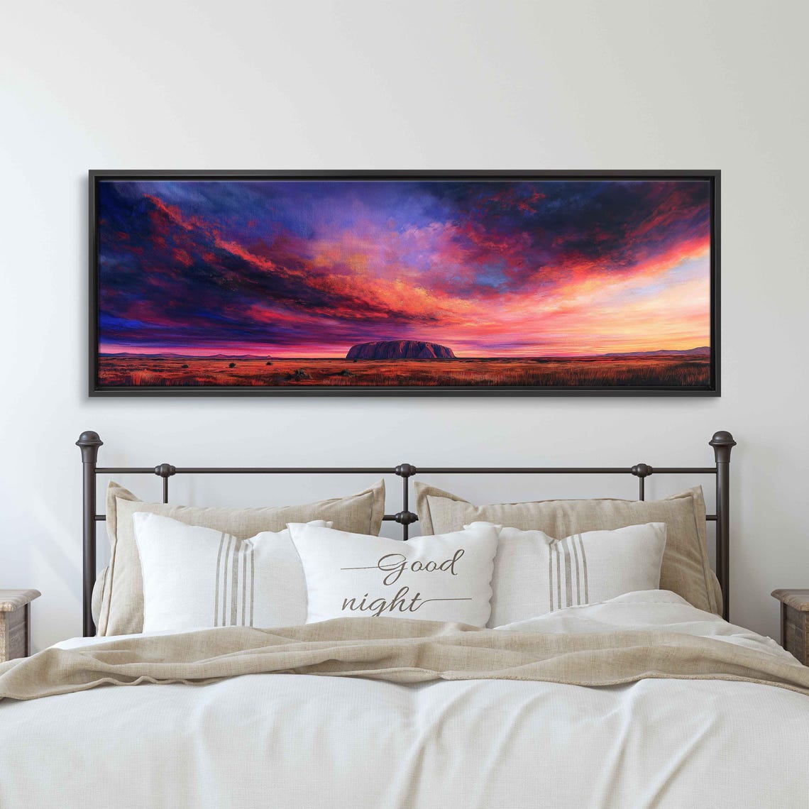 Uluru At Dusk Australian Outback Fiery Sunset Sky Landscape Poster