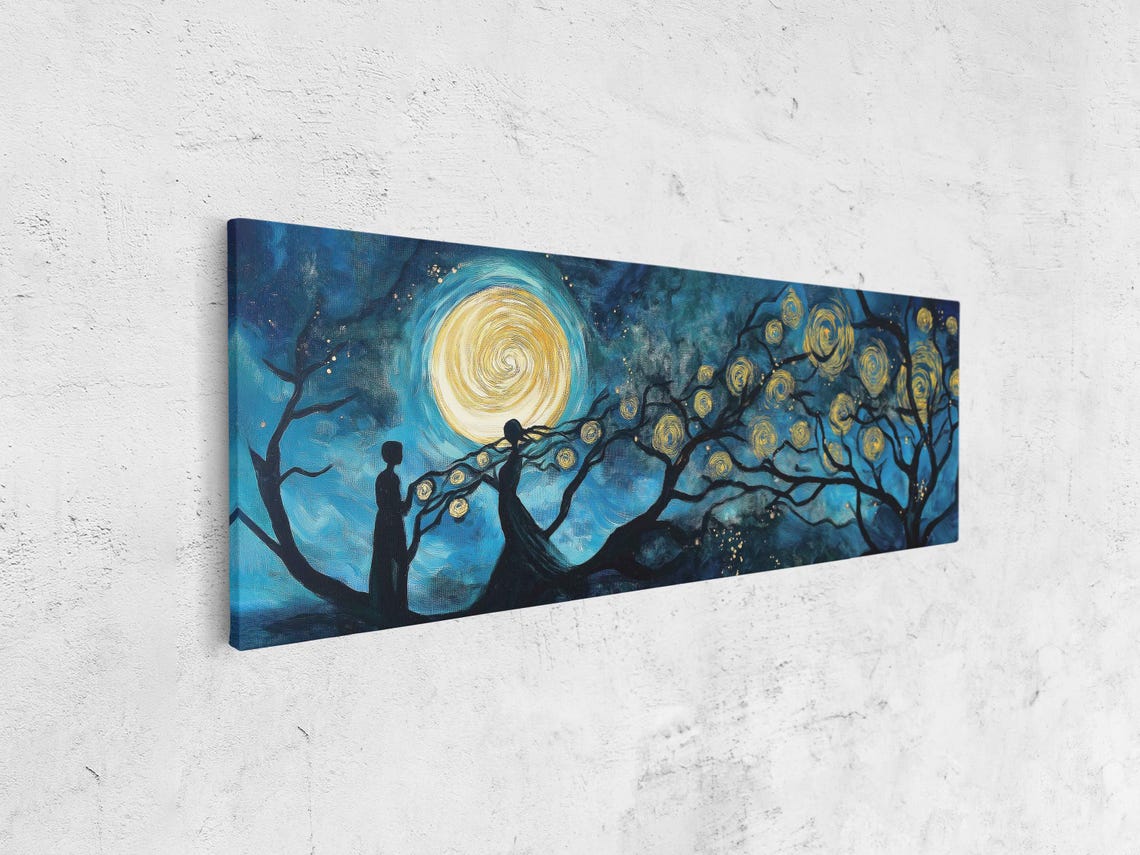Mystical Night Sky Wall Art Print Swirling Stars Celestial Figures Golden Spirals - Image 4
