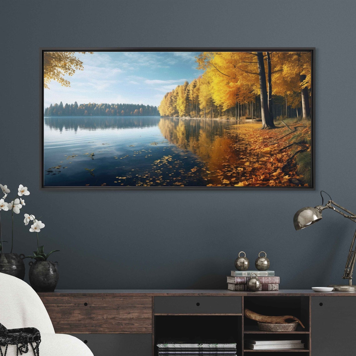 Peaceful Autumn Lake Golden Trees Mirror Reflection Fall Poster - Image 3