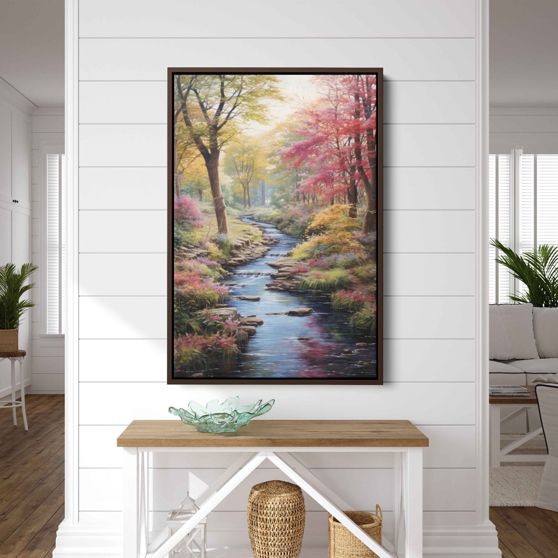 Dense Forest Flowing Stream Towering Green Trees Sunlit Woodland Print - Image 3