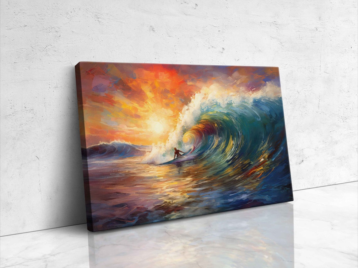 Surfing A Big Wave Oil Painting Reproduction Print On Ready To Hang Beach Wall Art - Image 4