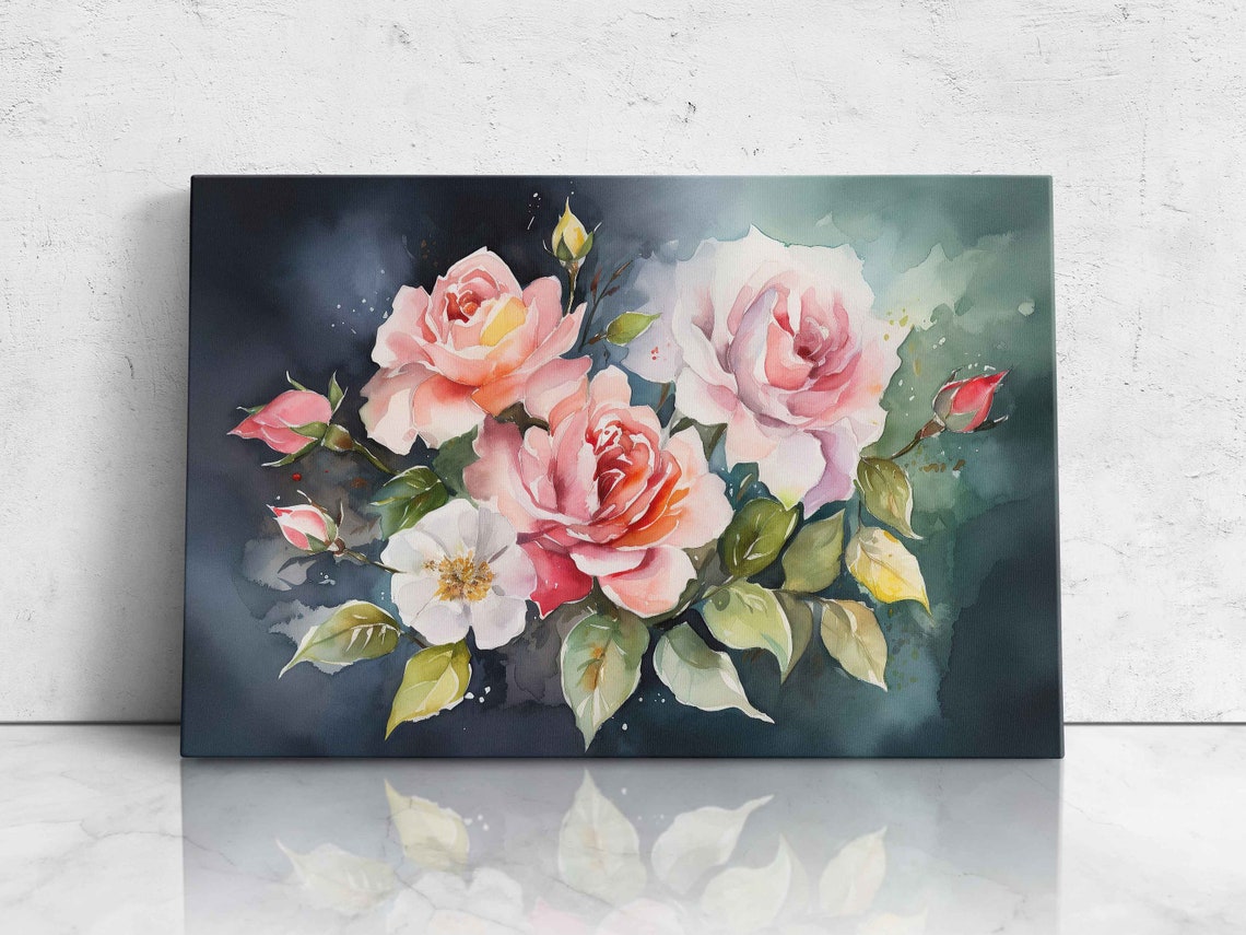 Roses Watercolor Painting On Print Ready To Hang Mothers Day Gift