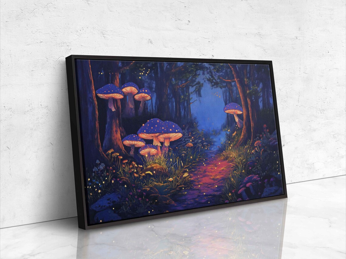 Enchanted Forest With Glowing Mushrooms Art Print - Image 4