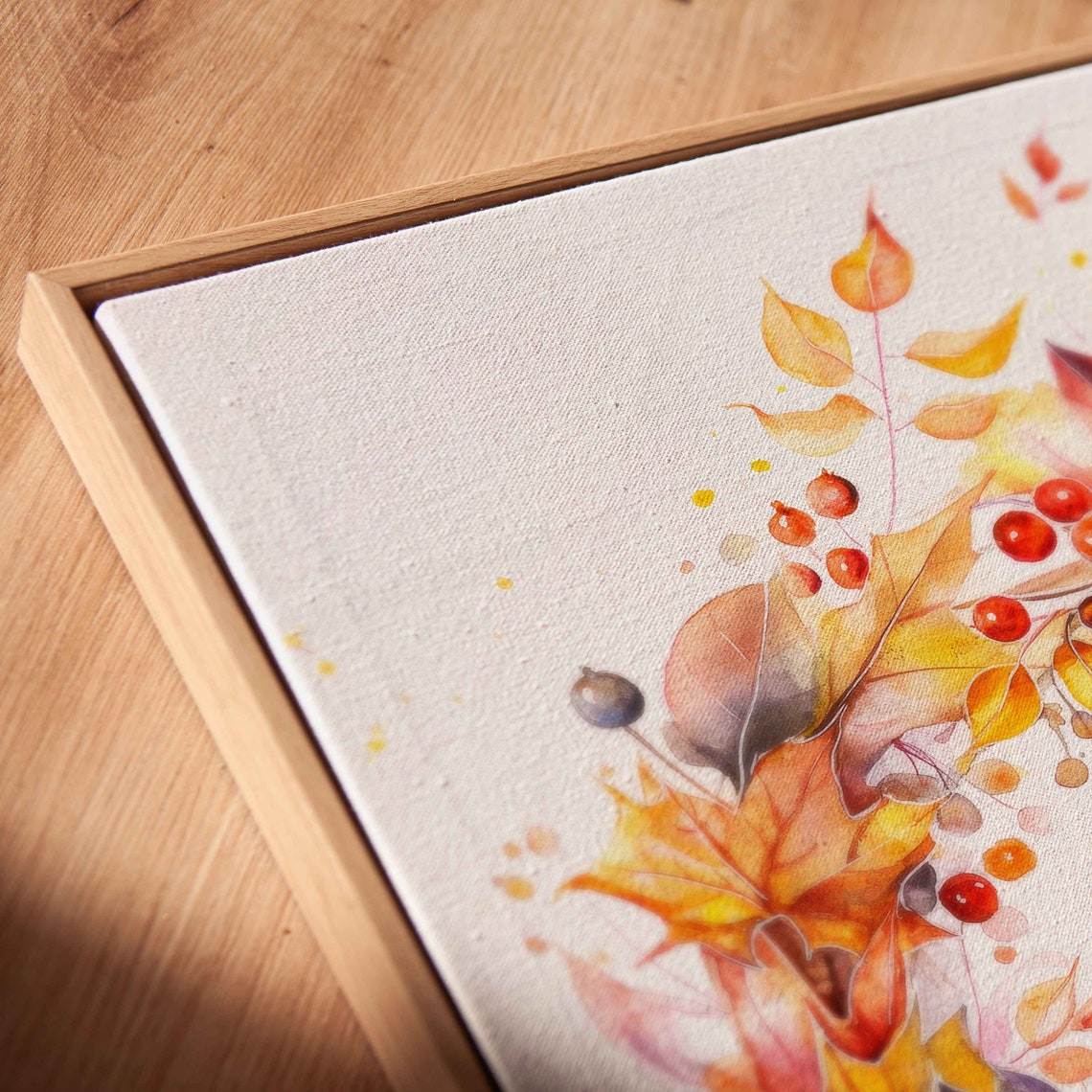 Watercolor Autumn Wreath With Fall Leaves And Red Berries Wall Art - Image 2