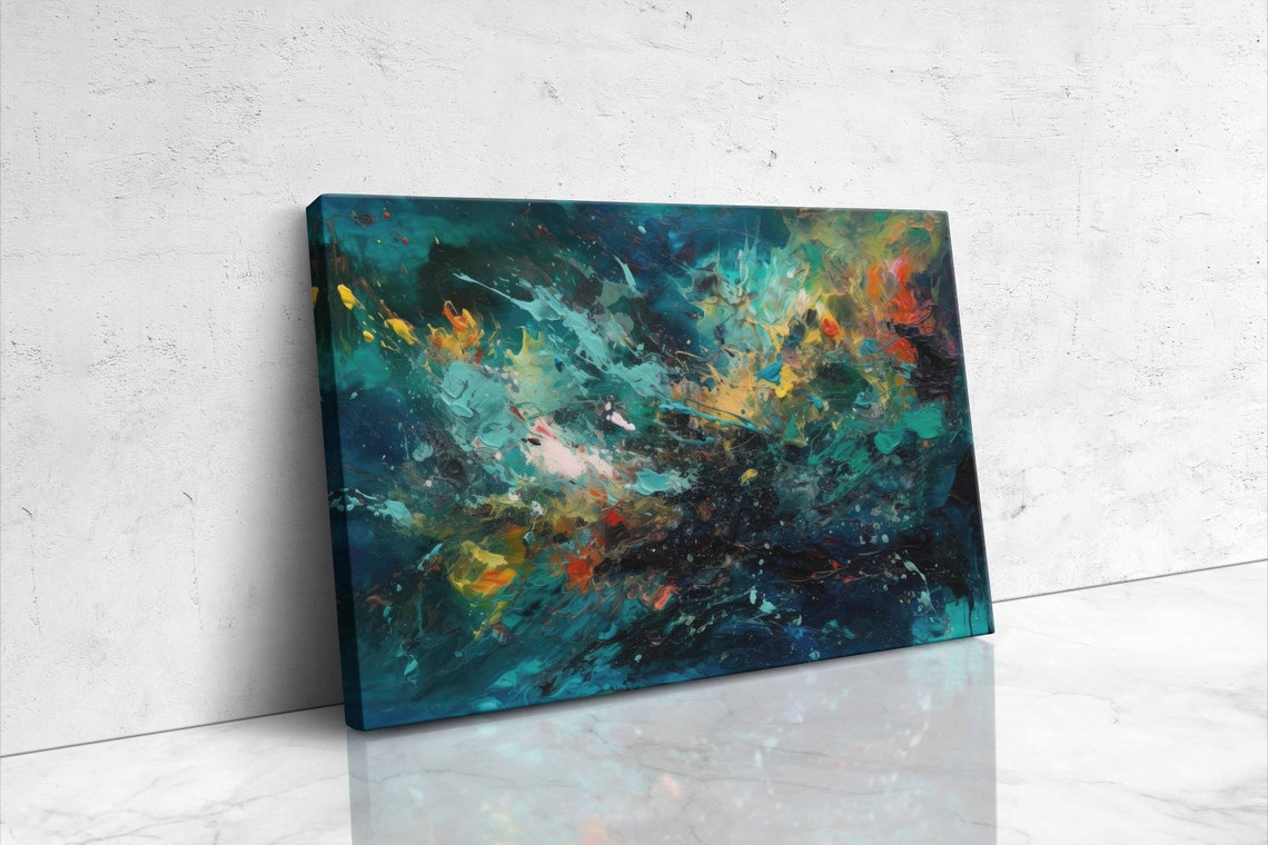 Underwater Abstract Splatter Paint Art Reproduction Print On Ready To Hang - Image 4