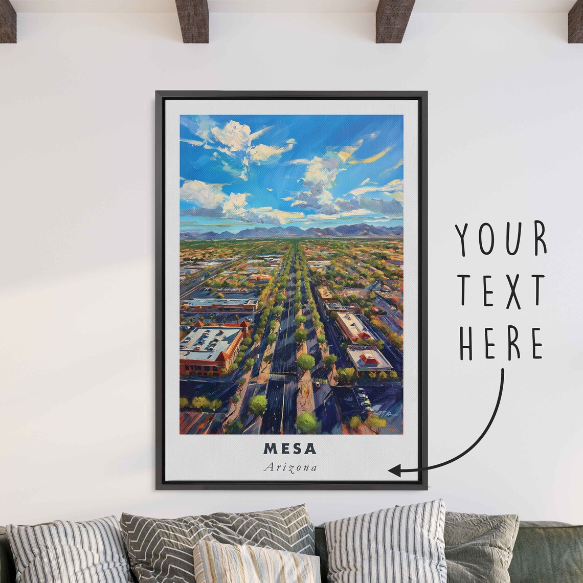 Mesa Arizona Aerial Downtown Street Cityscape View Travel Poster
