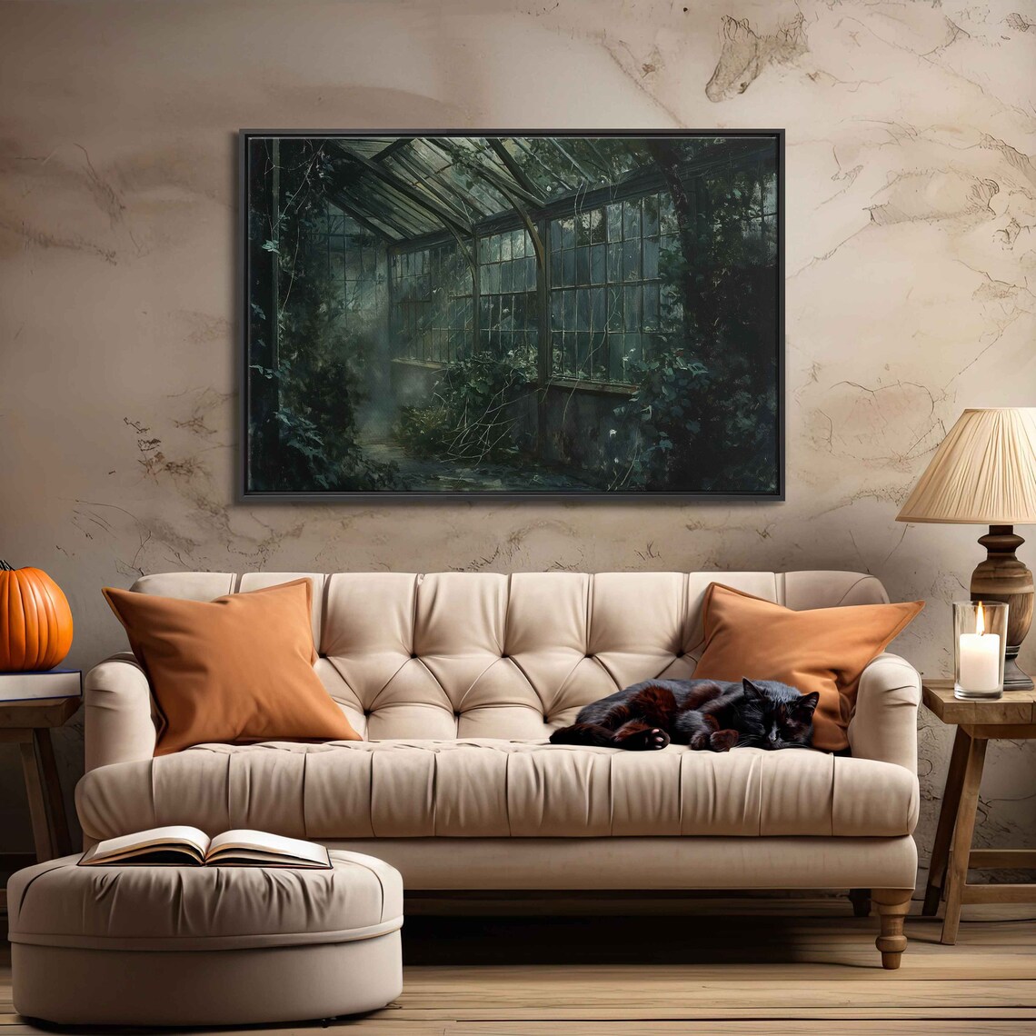 Eerie Weed-Covered Greenhouse, Foggy Night Poster - Image 3