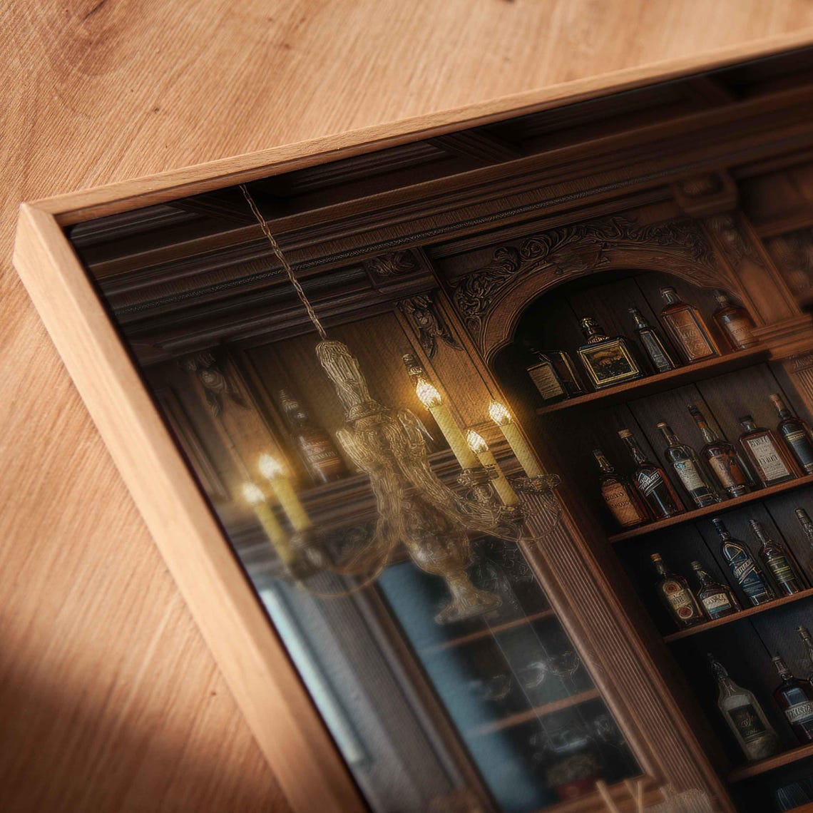 Rustic Wooden Home Bar Backlit Whiskey Shelves Man Cave Poster - Image 2
