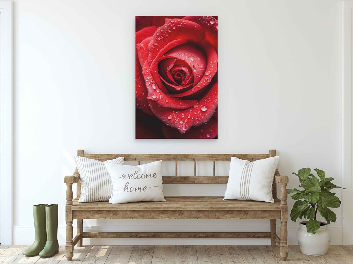 Red Rose Morning Dew Drops Closeup Romantic Floral Photo Poster - Image 2
