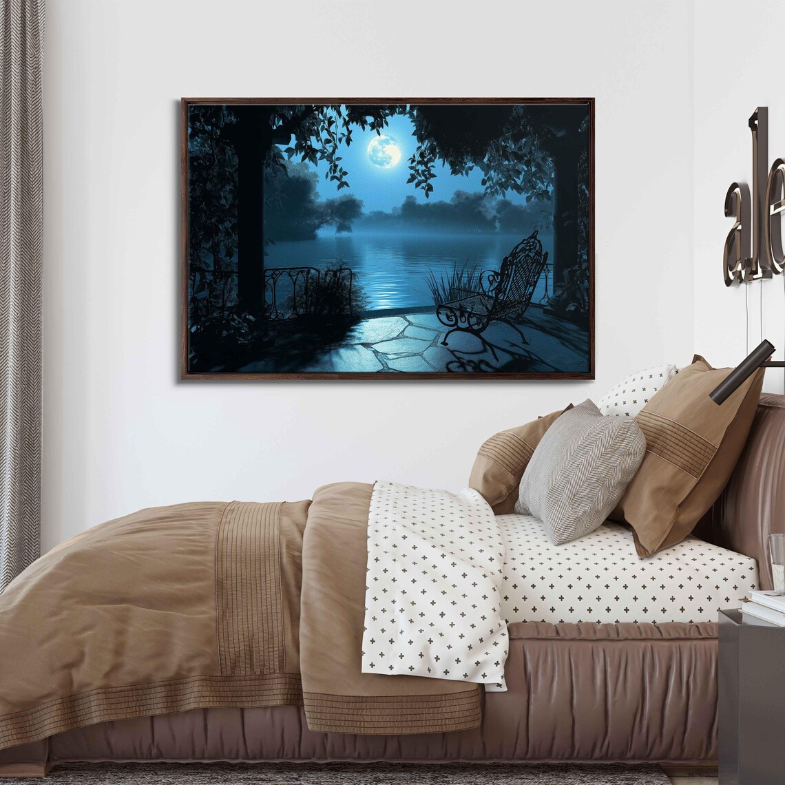 Tranquil Terrace Over Lake, Moonlit Night