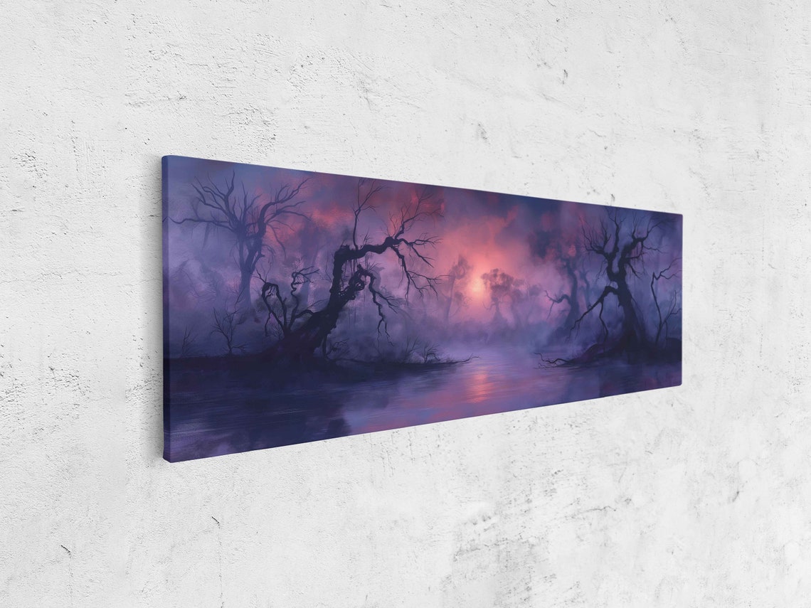 Misty Swamp Gnarled Trees Foggy Night Purple Twilight Halloween Poster - Image 4