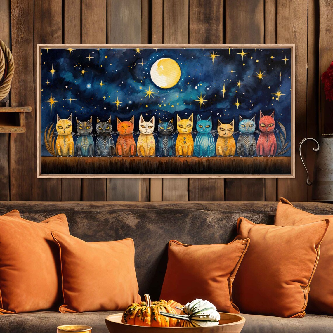 Celestial Cats Watercolor Art Print, Stars And Moons - Image 3