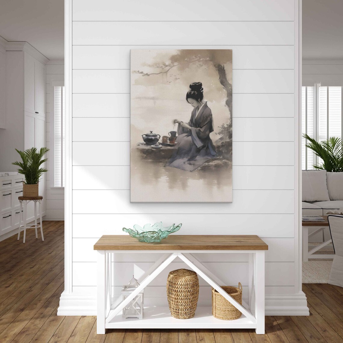 Japanese Woman Kimono Tea Ceremony Ink Watercolor Art Poster - Image 3