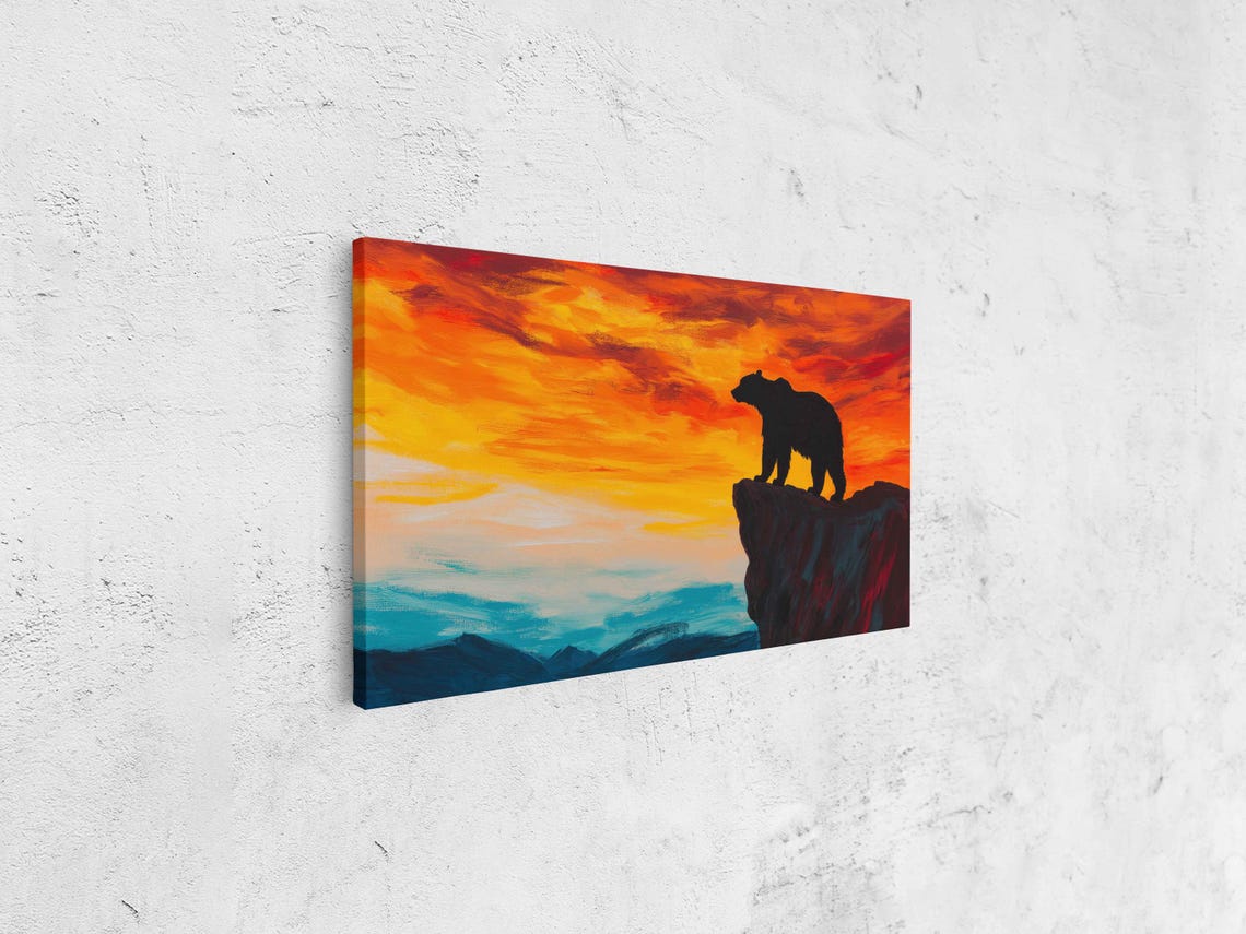 Grizzly Bear Silhouette Wall Art Print Breathtaking Sunset Bold Acrylic Painting - Image 4