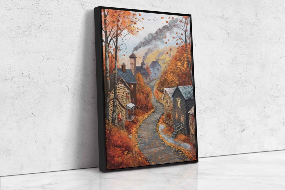 Cozy Autumn Village Street Charming Cottages Fall Foliage Poster - Image 4