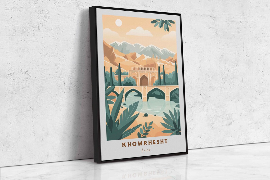 Khowrhesht Iran Arched Bridge Golden Mountain Sunset Travel Poster - Image 2