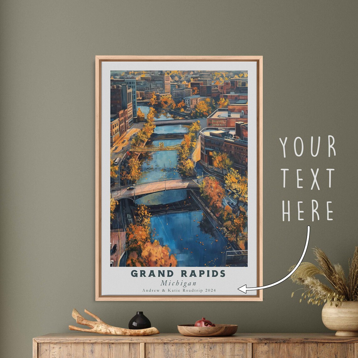 Grand Rapids Michigan River Bridges Autumn Aerial Travel Poster - Image 3