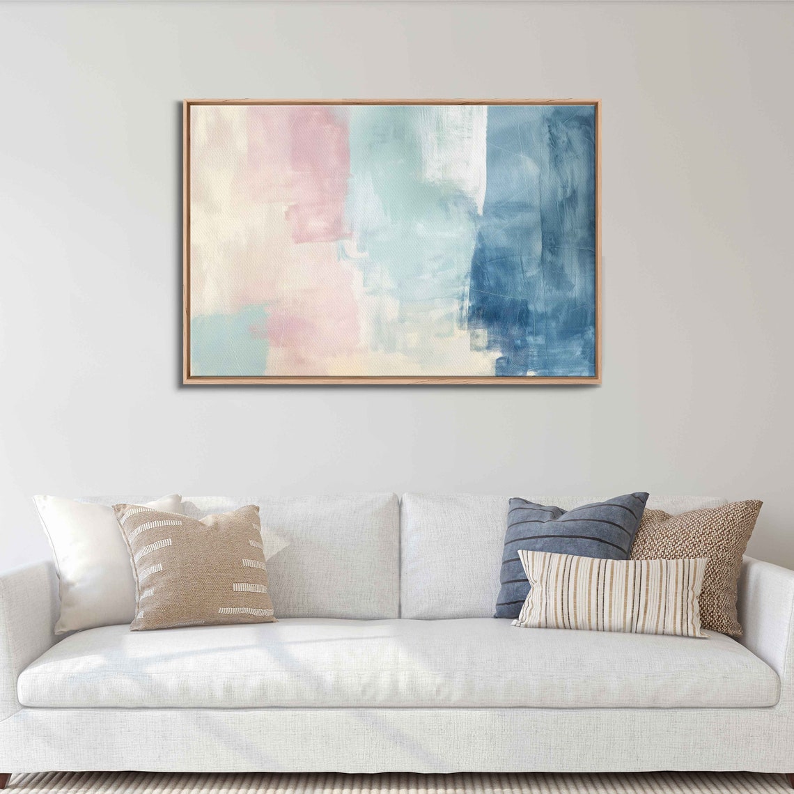 Pastel Pink Mint Blue Blocks Soft Abstract Modern Painting Poster