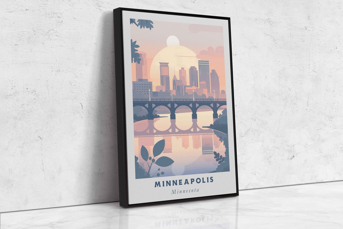 Minneapolis Minnesota Skyline River Bridge Sunset Reflection Poster - Image 2