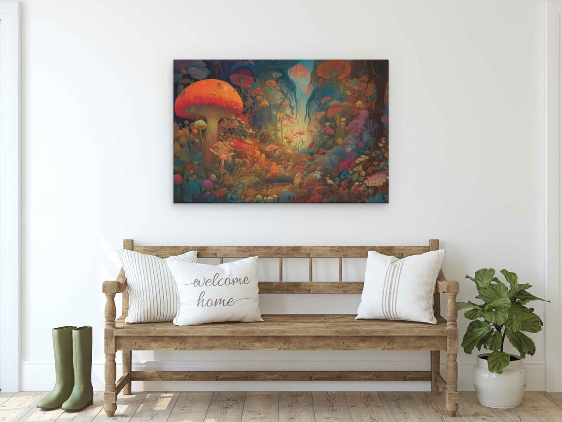 Trippy Mushroom Forest Psychedelic Wall Art Print - Image 3