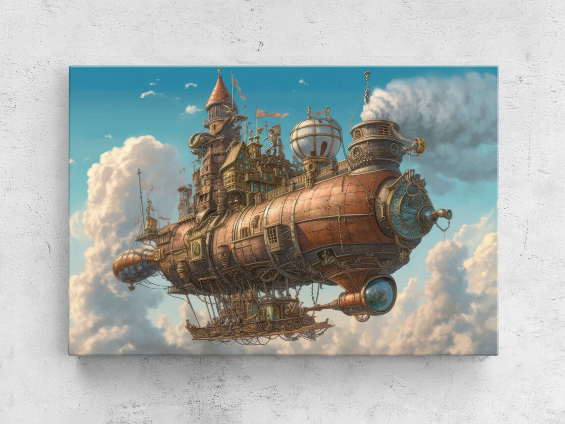 Steampunk Airship in the Clouds Art Print