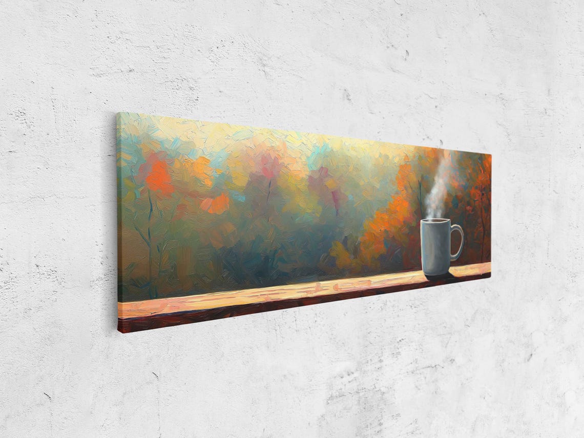 Steaming Mug On Windowsill With Misty Autumn Forest View Print - Image 4
