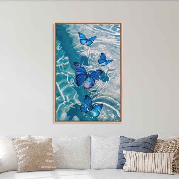 Blue Morpho Butterflies Over Crystal Clear Sparkling Water Art Print