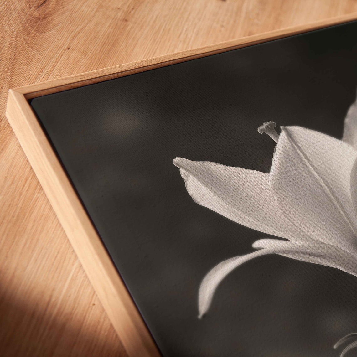 White Lily Flower Black And White Dark Background Floral Art Print - Image 2