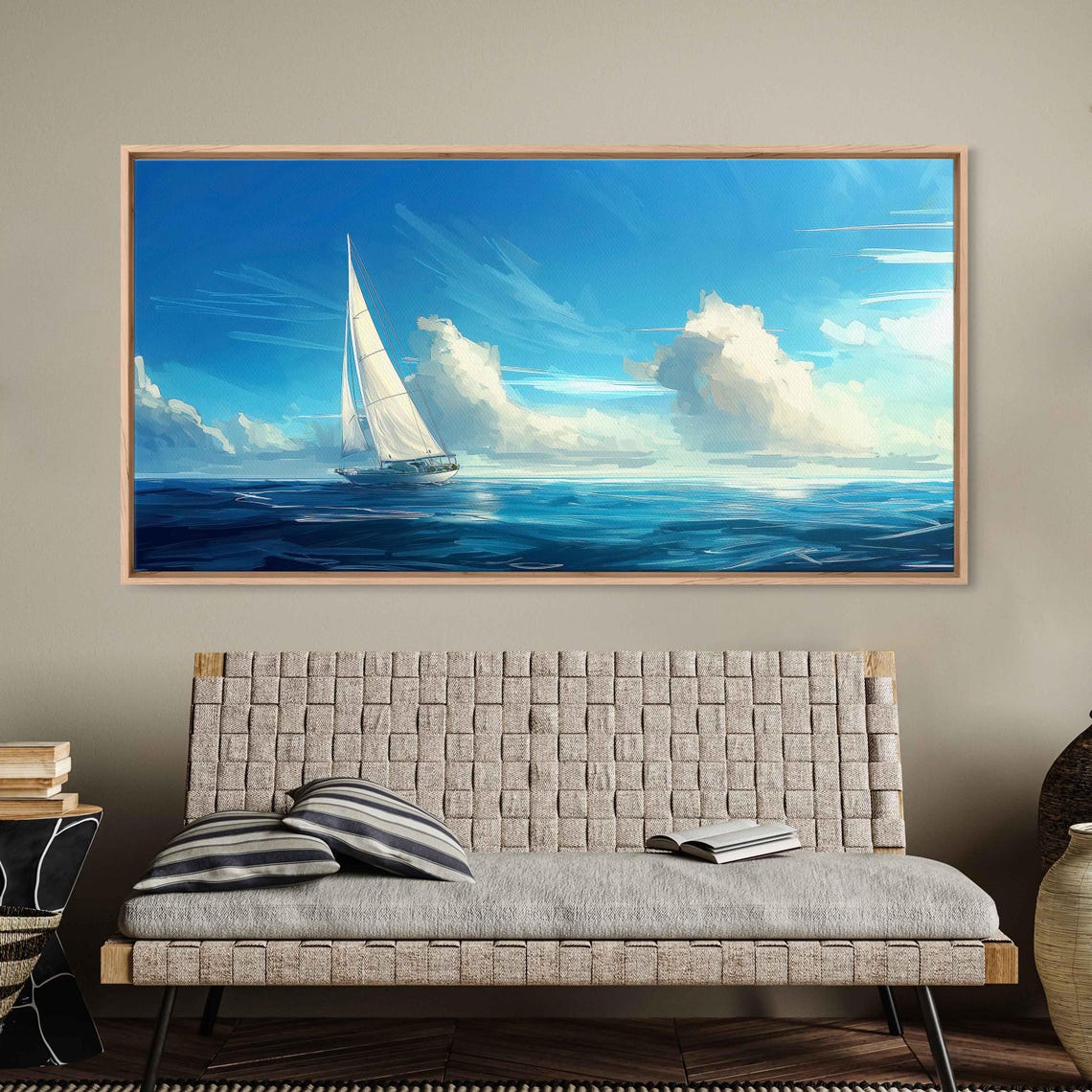 Sailboat Racing On Deep Blue Ocean Under Dramatic Cloudy Sky Poster - Image 3