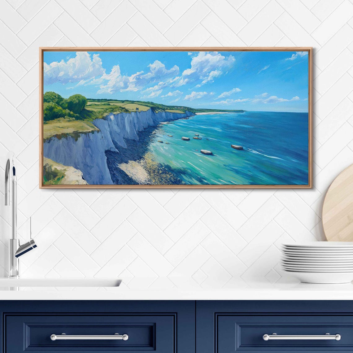 White Chalk Cliffs Meeting Turquoise Sea On Sunny Coast Poster