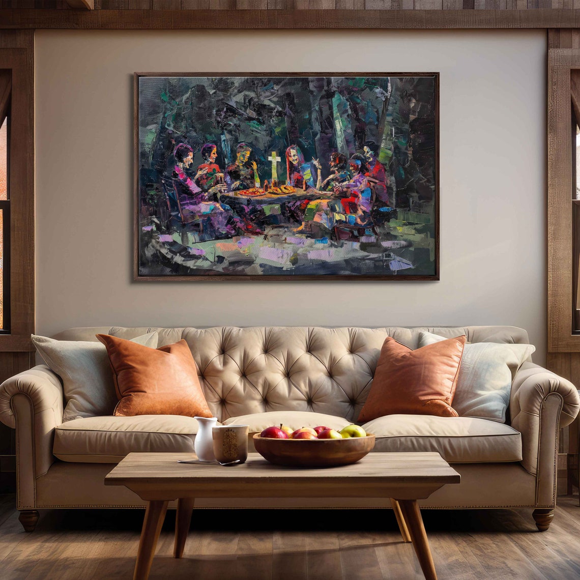 Cheerful Zombies Picnic In Spooky Graveyard Oil Painting Wall Art - Image 3
