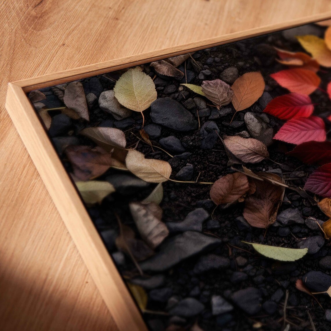 Autumn Leaves Spiral Mandala Land Art Dark Stones Nature Poster - Image 2