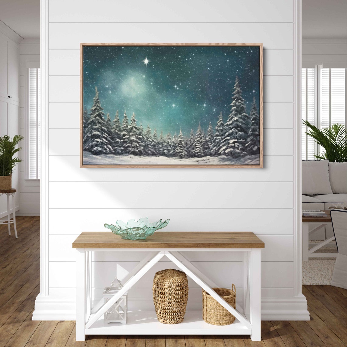 Silent Snowy Pine Trees Starry North Star Winter Night Poster - Image 3