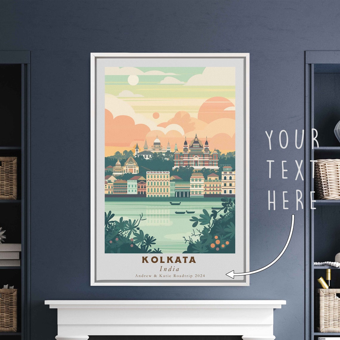 Kolkata India Colonial Cityscape Domed Temples River Sunset Poster - Image 3