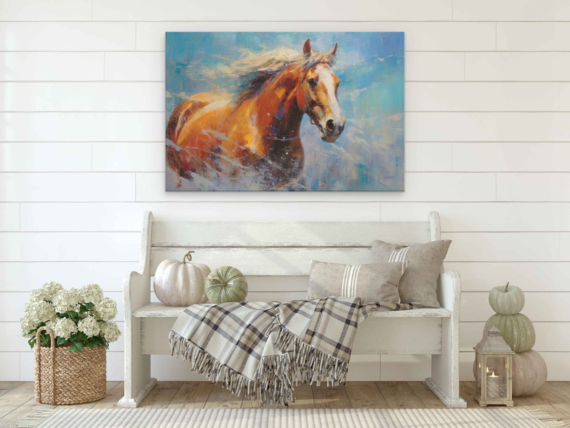 Chestnut Horse Closeup Blue Abstract Splash Equine Art Print - Image 2