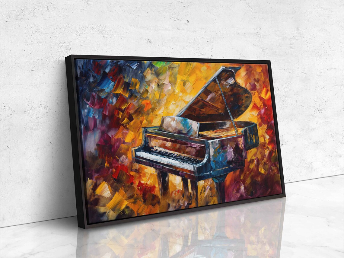 Colorful Grand Piano Palette Knife Painting Fiery Music Instrument Art Poster - Image 4