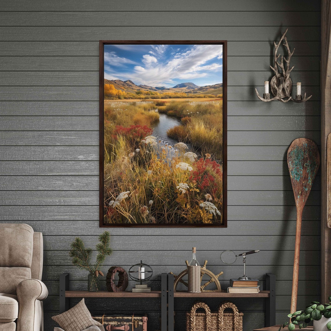 Mountain Marsh River Golden Autumn Grasses Valley Photo Poster - Image 3