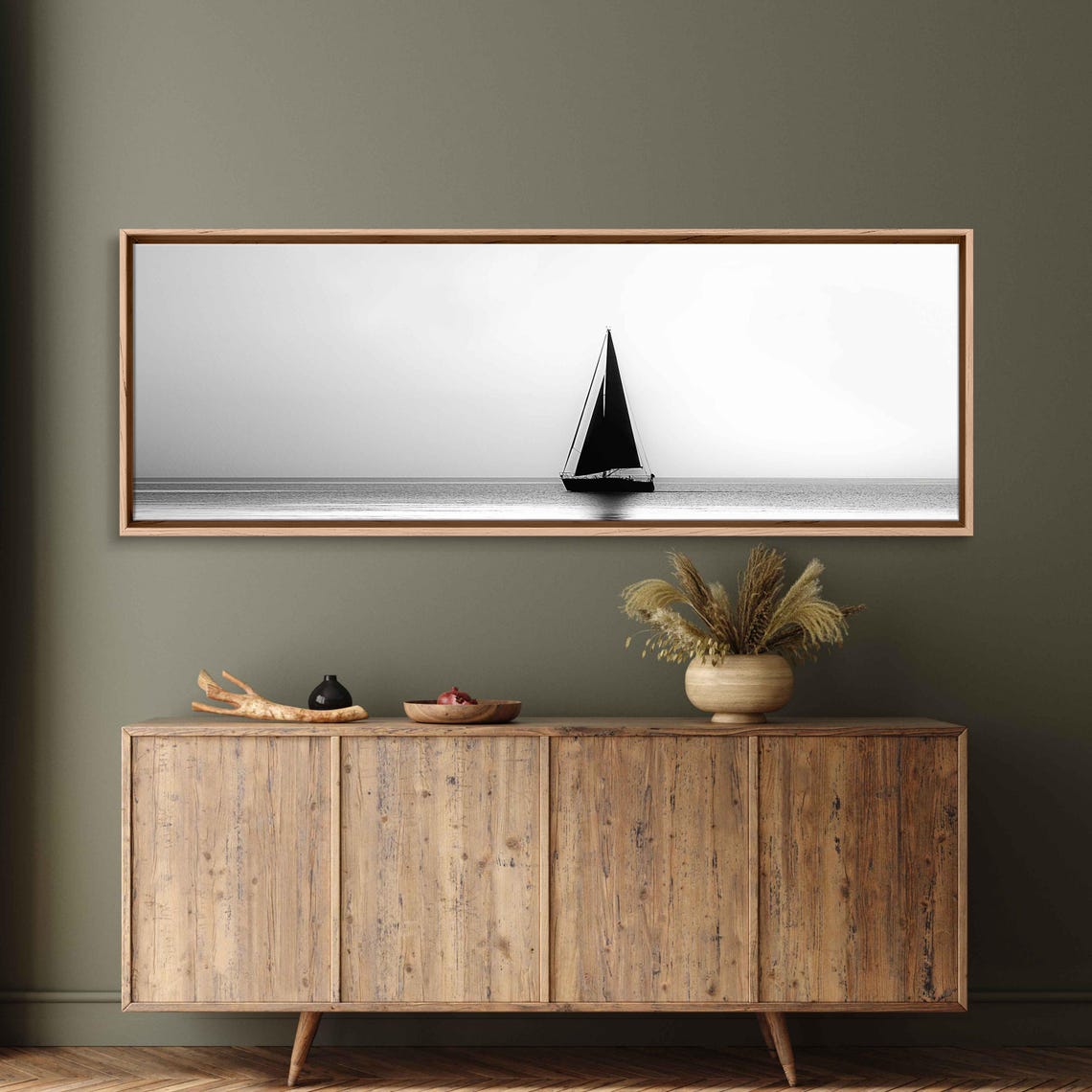 Black And White Sailboat Silhouette Minimalist Calm Ocean Poster