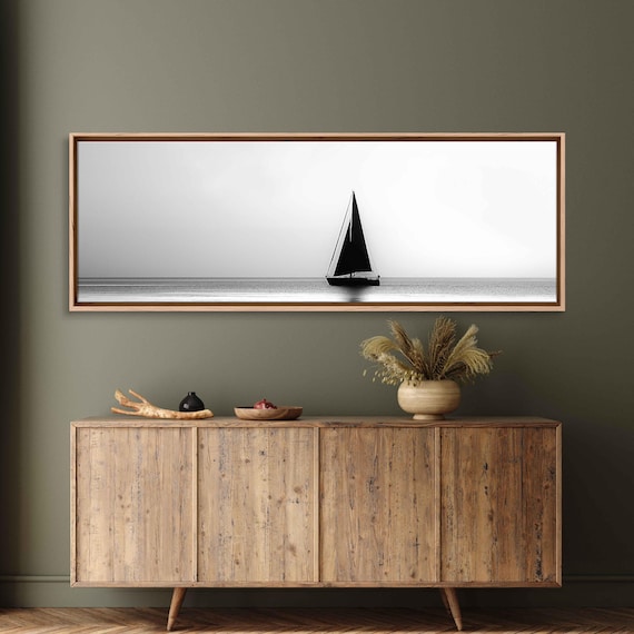 Black And White Sailboat Silhouette Minimalist Calm Ocean Poster