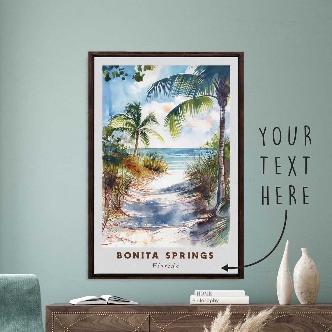 Bonita Springs Florida Beach Dune Path Palms Ocean Watercolor Poster