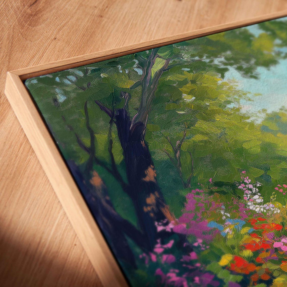 Idyllic Spring Landscape Wall Art Print Sunlit Meadow Butterflies And Wildflowers - Image 2