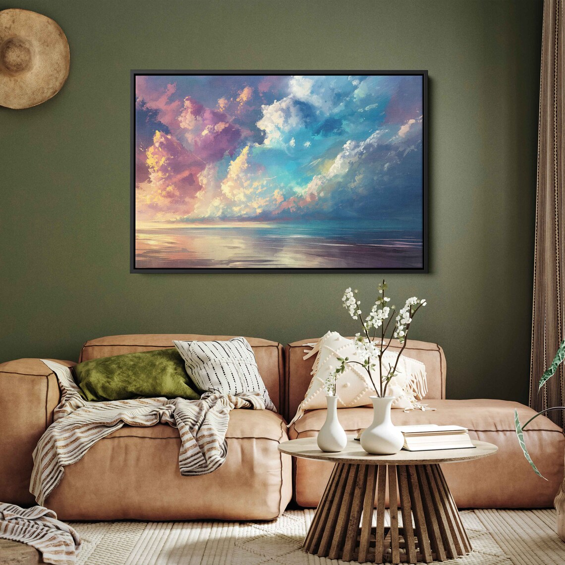 Colorful Pastel Clouds Calm Reflective Sea Sunset Glow Ocean Sky Wall Poster - Image 4