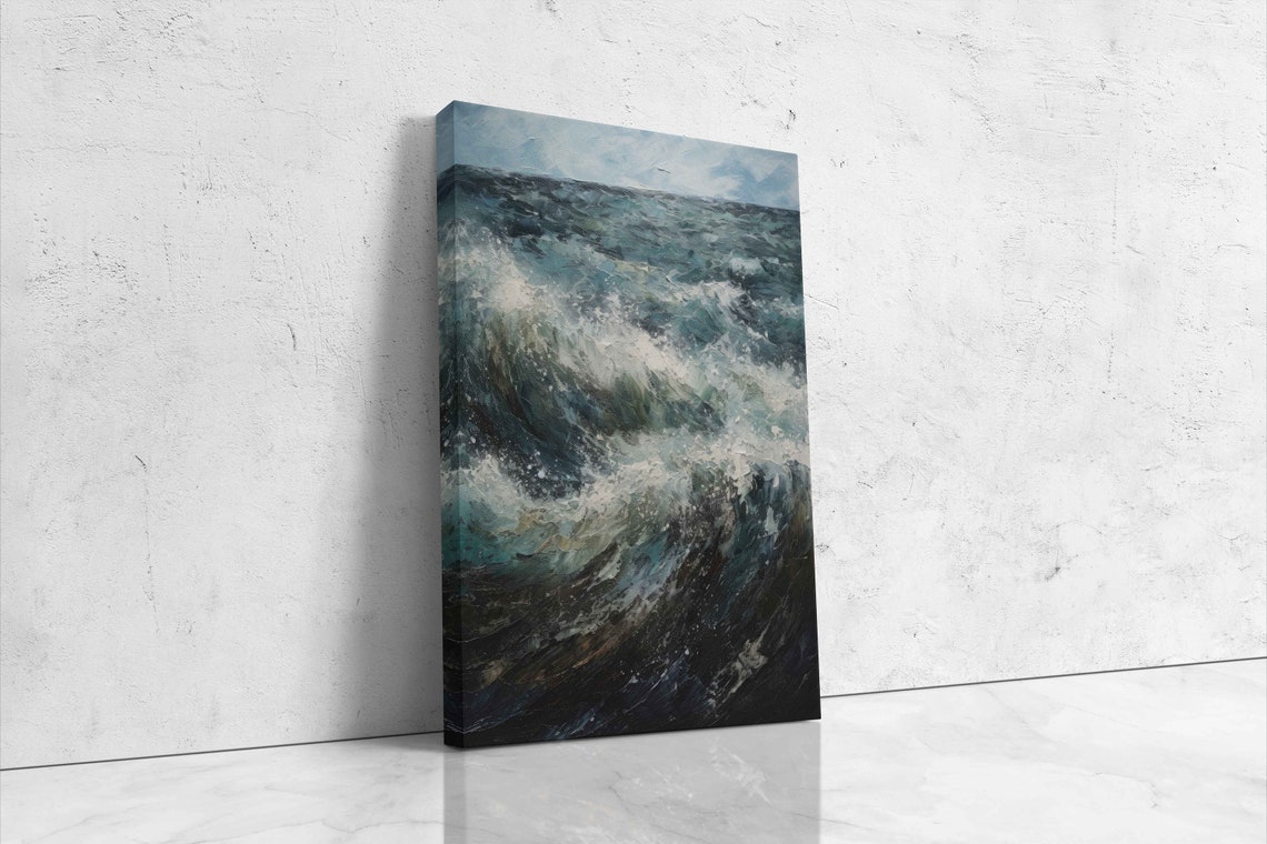 Abstract Stormy Ocean Waves Textured Palette Knife Seascape Print - Image 4