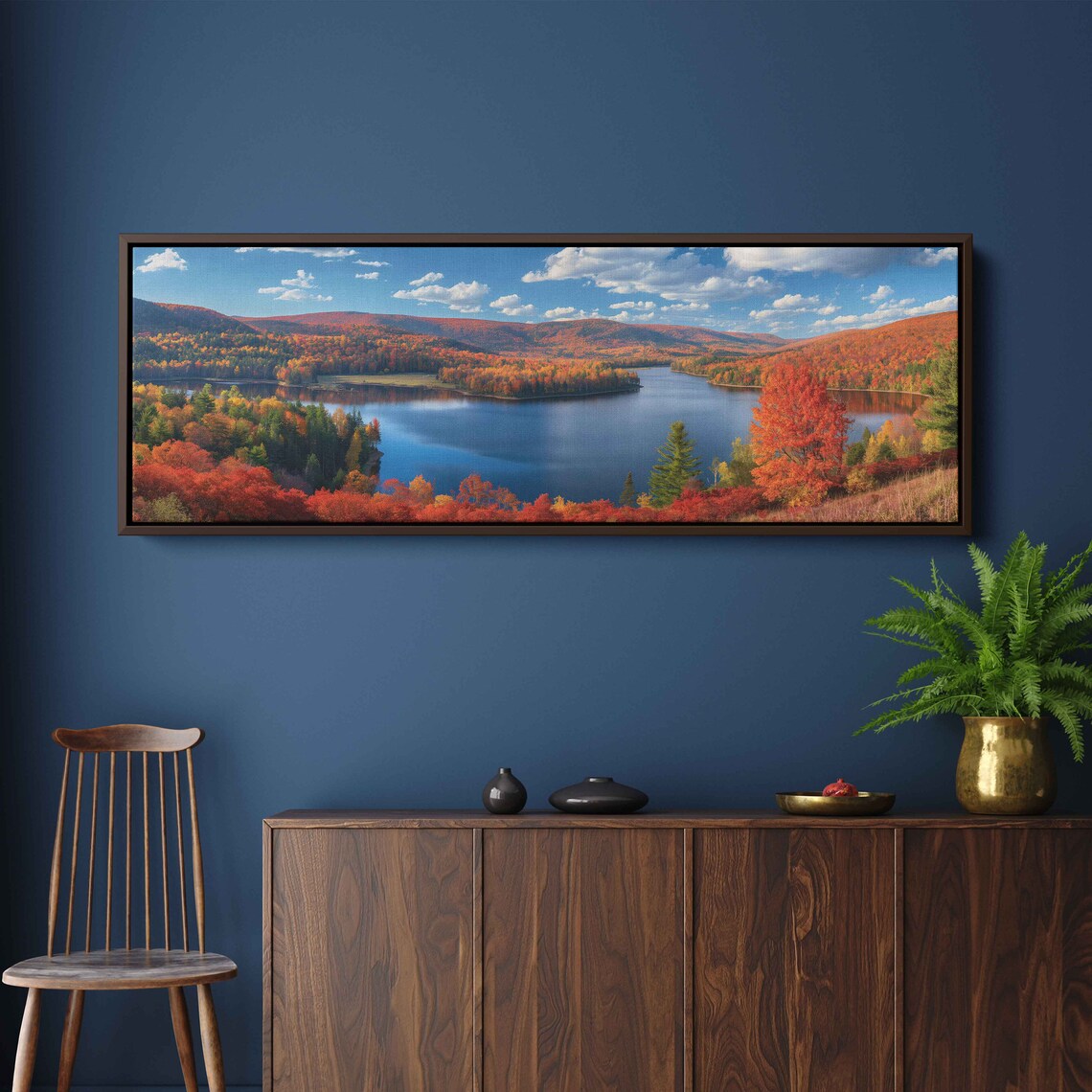 New England Fall Foliage Panoramic Lake And Mountain Autumn Poster