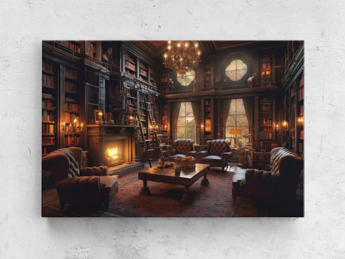 Cozy Library With A Fireplace, Book Nook Decor
