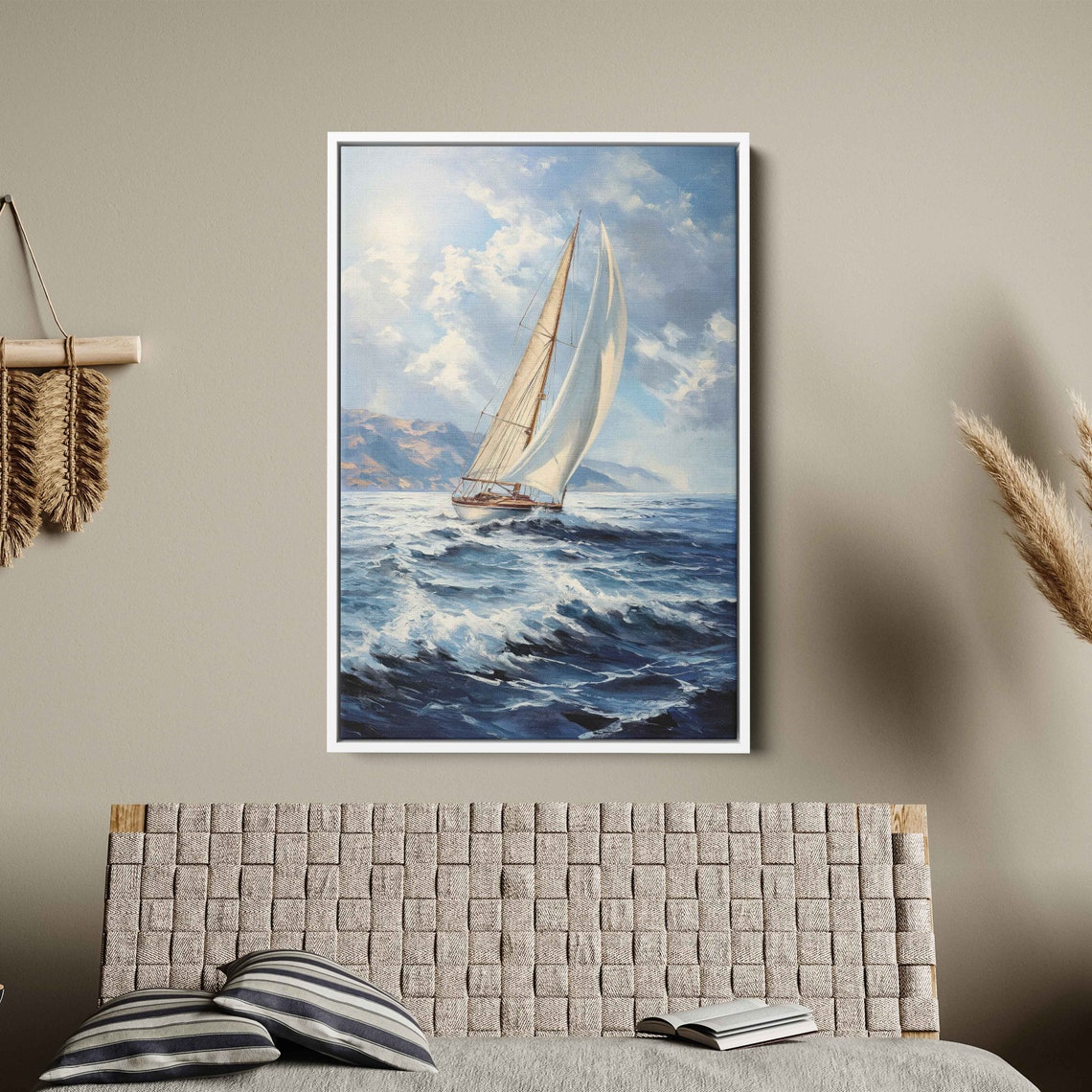 Sailboat Cutting Deep Blue Waves Sunlit Clouds Ocean Sailing Poster - Image 3