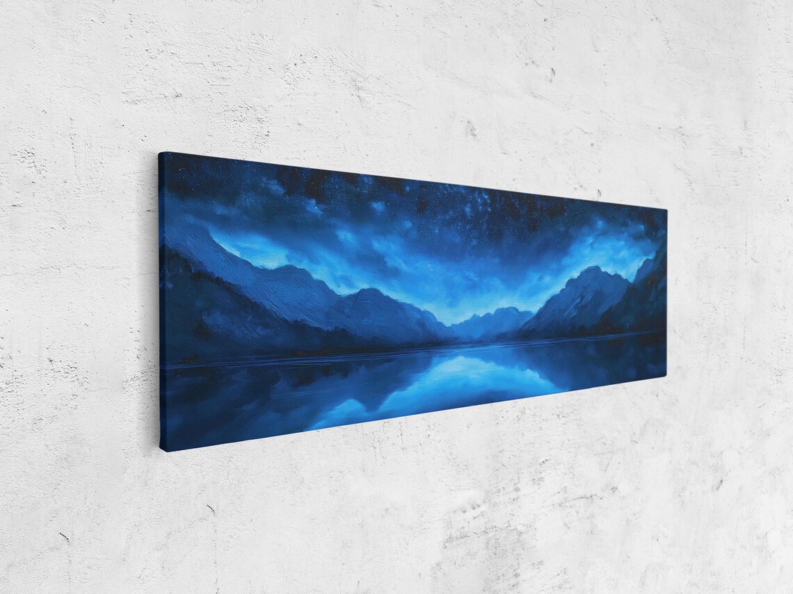 Cobalt Blue Night Sky Over A Mirror Calm Mountain Lake Poster - Image 4