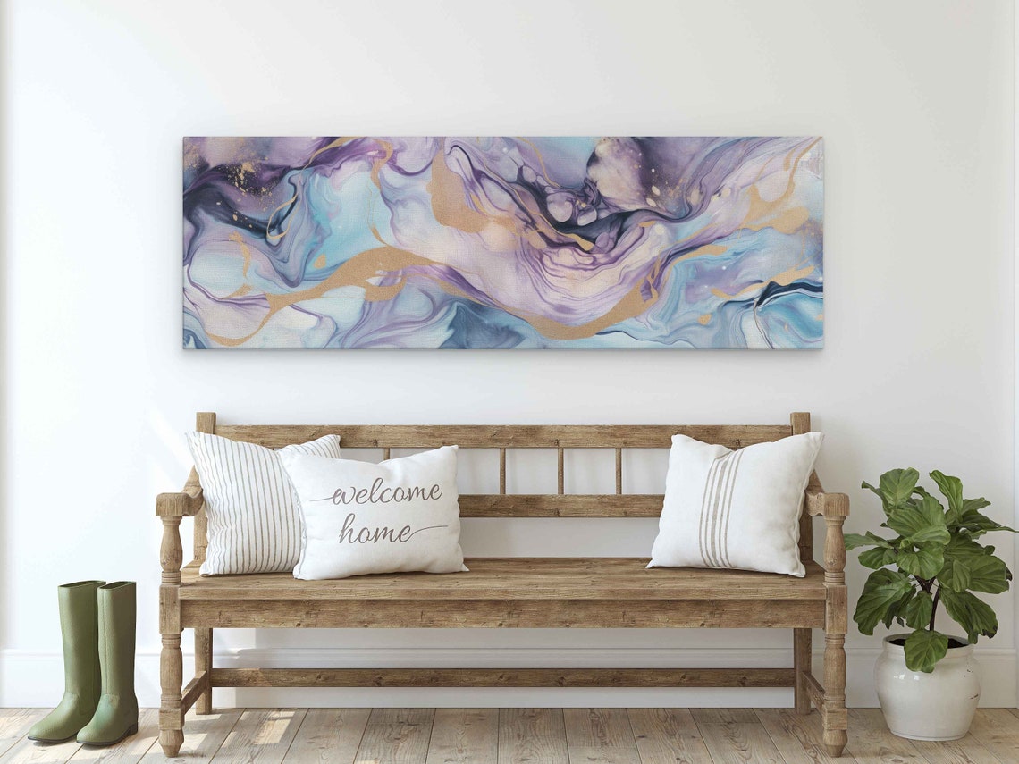Purple Blue Gold Panoramic Marble Swirl Abstract Wall Art Poster - Image 3