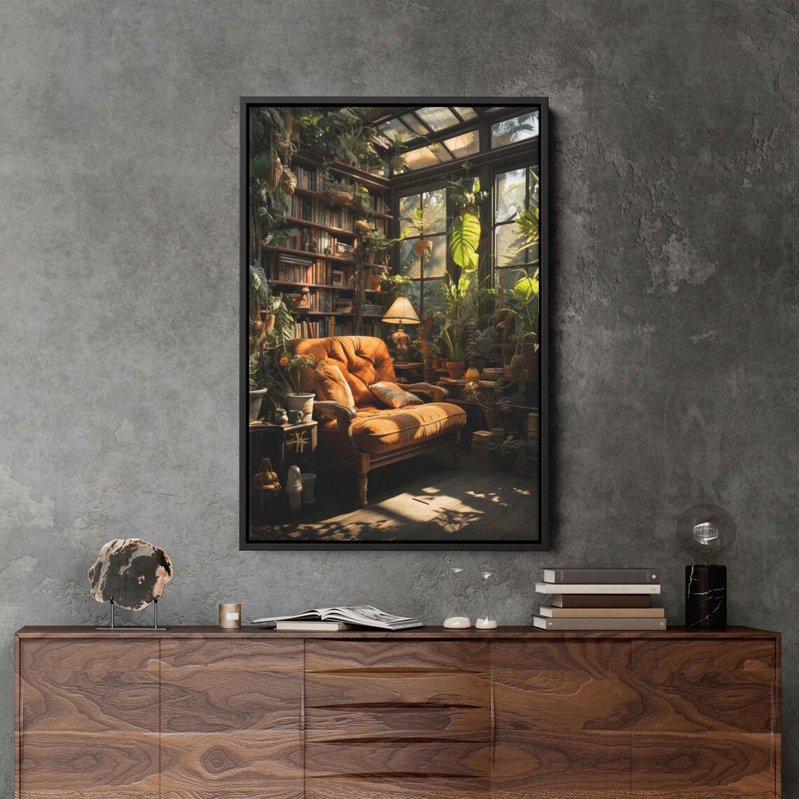 Greenhouse Book Nook Cozy Library Plants Sunlit Reading Corner Art Print - Image 3